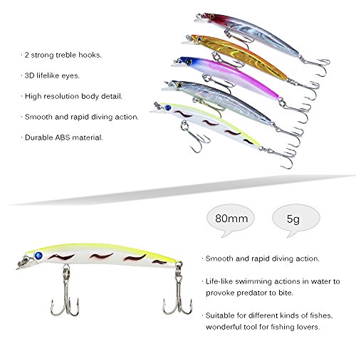 DECDEAL 5PCS 0.3-0.9m Mergulho Minnow Fishing Lures 5g 80mm Artificial Bait Hard Fishing Lure Set Wo