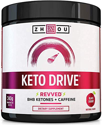 KETO DRIVE with BHB Ketones + Caffeine, Patented Beta-Hydroxybutyrates & Electrolytes (Calcium, Sodium, Magnesium) - Black Cherry ‘REVVED’, 8.4 oz