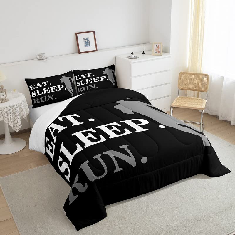 Loussiesd Running Bedding Set Kids Run Lover Duvet Set Run Sports Theme for Women Men Black Gray Room Decor Lightweight Duvet Insert With 2 Pillow Case Double - Image 4
