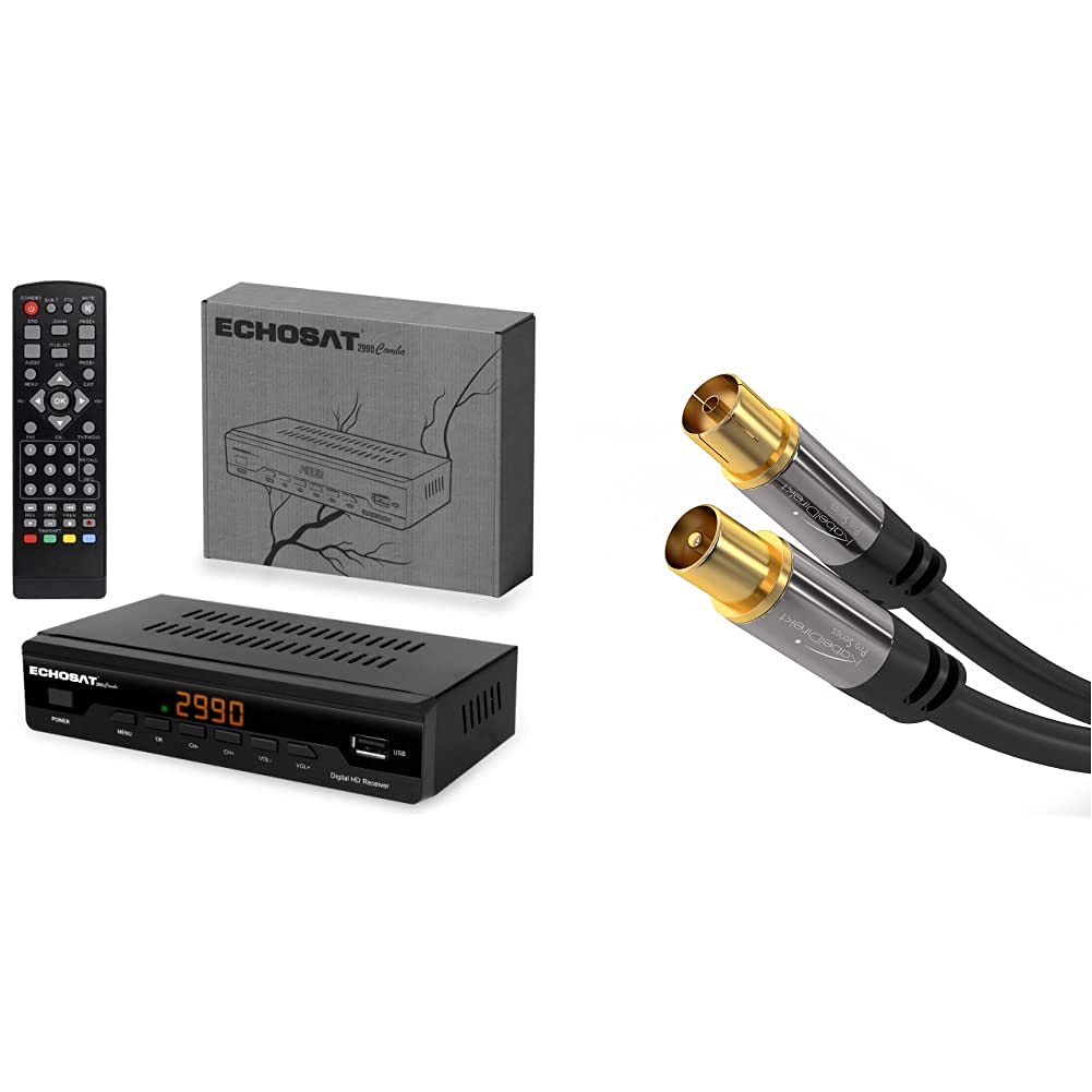hd-line Kabelreceiver Kabel Receiver Receiver für digitales Kabelfernsehen 2990 Combo DVB-C + HDMI Kabel & KabelDirekt Antennenkabel - 2m - (Schirmung, 75 Ohm, Koax Stecker > Koax Kupplung)