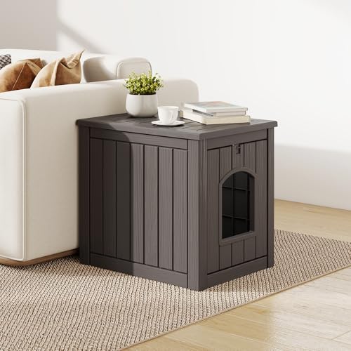 Fancyango Outdoor & Indoor Dog House for Weatherproof and Stylish Furniture, Dog House Outdoor Indoor, Multi - Use for Small and Medium Dogs (Deep Grey, 22.8\" L × 17.7\" W × 21.7\" H)