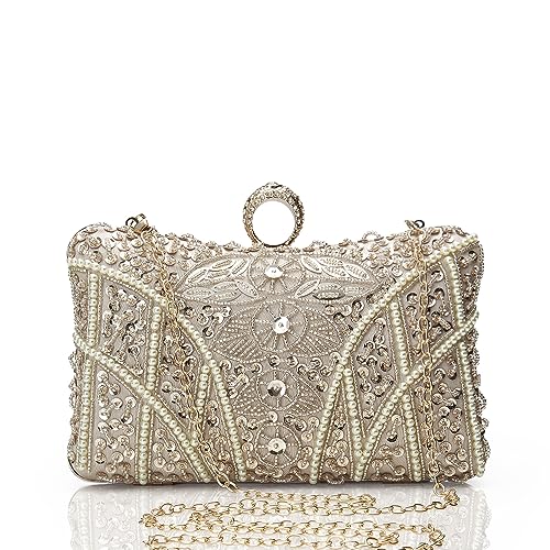 Image of BABEYOND 1920s Flapper Clutch Gatsby Pearl Handbag Roaring 20s Evening Clutch Beaded Bag 1920s Gatsby Costume Accessories