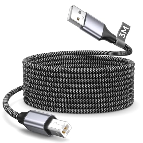 BLITEZZ Cable Imprimante 3 Mètres, Cable Imprimante USB 2.0 Type A vers Type B Nylon Tressé Câble Scanner Cordon USB B Câble MIDI Compatible avec HP,Canon, Epson,...