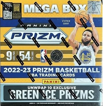 New 2022 - 2023 Panini Prizm Basketball Card Factory Sealed Huge Mega Box W/54 Cards - Each Box Contains 10 Exclusive Green Ice Prizms (Fanatics)! - Includes Custom Made Kobe Bryant Novelty Art Cards Pictured #TOP1