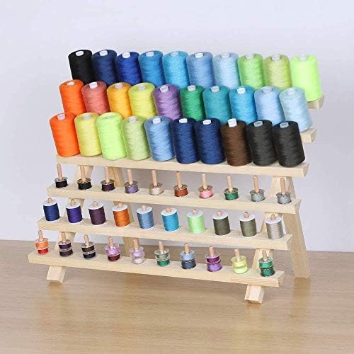 60 Spools Wooden Sewing Thread Rack, Thread Holder Organizer with Hanging Hooks, Collapsible Wall Mount Stand Holder for Sewing, Embroidery, Quilting