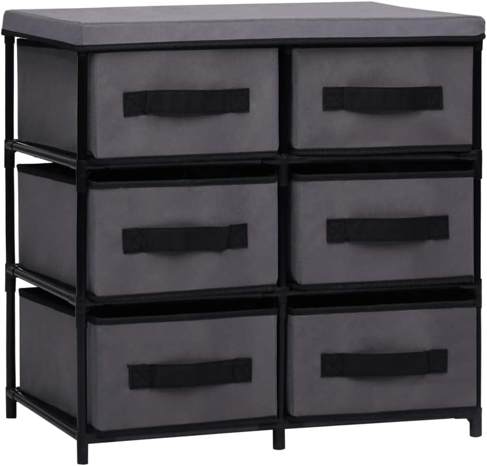 Storage Cabinet with 6 Drawers, Fabric Dresser for Bedroom,Chest of Drawers for Closet, Living Room, 21.7"x11.4"x21.7" Gray Steel