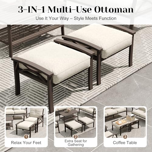 Image of FansaFurn 8-Pieces Outdoor Patio Furniture Set, Outdoor Metal Sectional Furniture with Cushions, Outdoor Conversation Seating Set with Coffee Table for Garden, Balcony, Deck, Backyard, Khaki