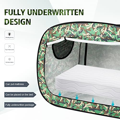Pop Up Privacy Tent For Indoor Use Bed Canopy For Sleeping Bed Tent Double Door With Mosquito Mesh Window-Twin/Green Camouflage #TOP2