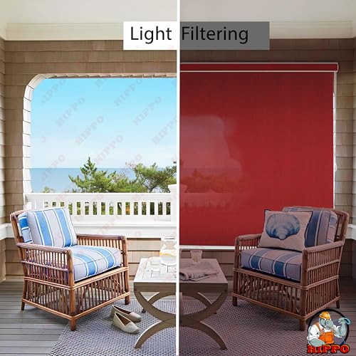 Image of HIPPO 180 GSM HDPE Outdoor Balcony Roller Blind, UV & Dust Protection Corded Roll Up and Down Light Filtering Blinds for Garden (Robin-Red, 3FTX5FT)