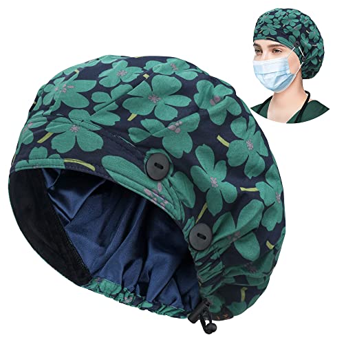 Image of ABAMERICA Bouffant Caps with Button and Sweatband, Adjustable Scrub Caps for Women Men, One Size Multi Color