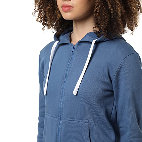 Image of Campus Sutra Women cotton Premium Zipper Hoodie-Grey