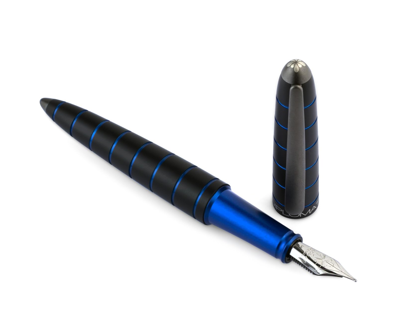 Diplomat Elox Ring Blau Füllhalter Set mit Edelstahlfeder M, Füllhaltertinte in Königsblau und Stift-Etui aus Echtleder, Füllfederhalter, Füller