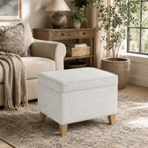 Image of HomePop 24 inch Medium Storage Ottoman - Cream Chevron Woven