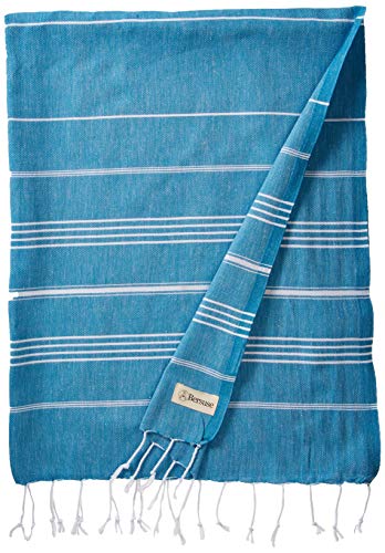 Bersuse 100% Cotton Anatolia Turkish Towel - 37X70 Inches, Sea Blue #TOP29