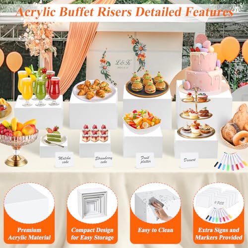 11 Pcs Buffet Risers and Stands with Mini Table Sign and Makers, Food Risers for Buffet Table Display Stand for Party Catering Dessert Jewelry Collectible (10" 9" 8" 7.5" 6.8" 6" 5" 5" 4" 4" 3") by Qinzave - Image 6