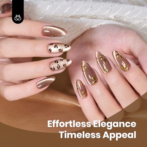 Image of Beetles Brown Cat Eye Gel Nail Polish - Velvet Cinnamon Cat Eye Gel Polish, 15ML Brown Mocha Mousse Magnetic Glitter Gel Polish with Magnet Soak Off UV French Nail Art Manicure Gift for Women