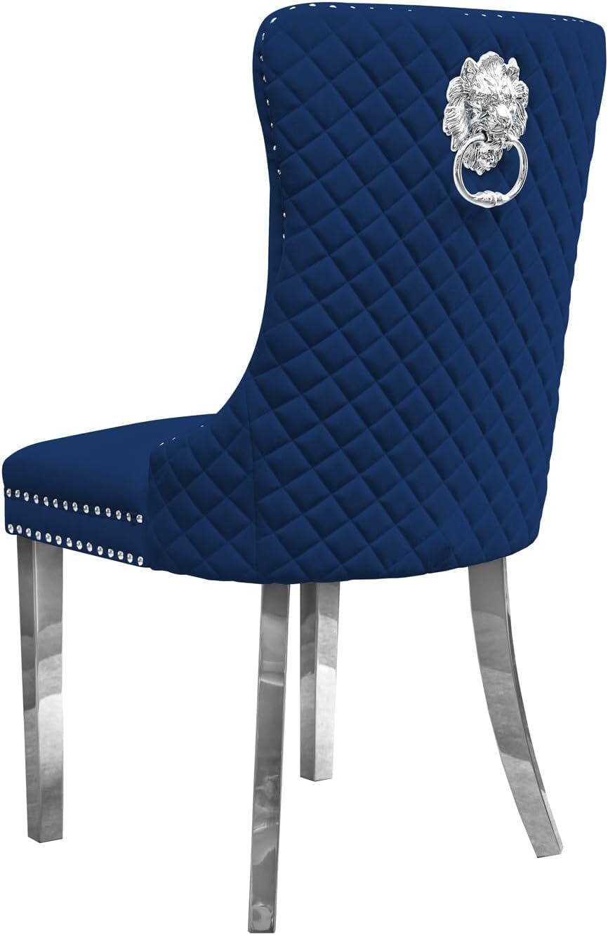 M-V-O Luxury Velvet Door Knocker Dining Chairs – Soft Padded Velvet Upholstery with Chrome Knocker & Studded Trim – Elegant Dining Room Chairs (Navy, 1 Pack)