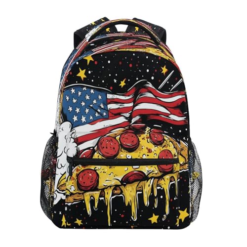 American Flag Pizza Backpack for School Boys Girls Adults Kids Bookbag Laptop Bag 18L