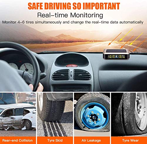 Elikliv RV Tire Pressure Monitoring System, Wireless TPMS, Large Screen, 6 Sensor (0～199 PSI) & A Repeater, 7 Alarm Modes, for RV, Trailer, Fifth Wheel, Truck, Motor Home, Coach… (6 Sensors) - Thumbnail 2