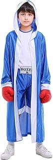 DLSNZ Kids Boxing Costume with Hooded Boxer Robe Halloween Cosplay Role Play Boxing Uniform (Blue, Small)