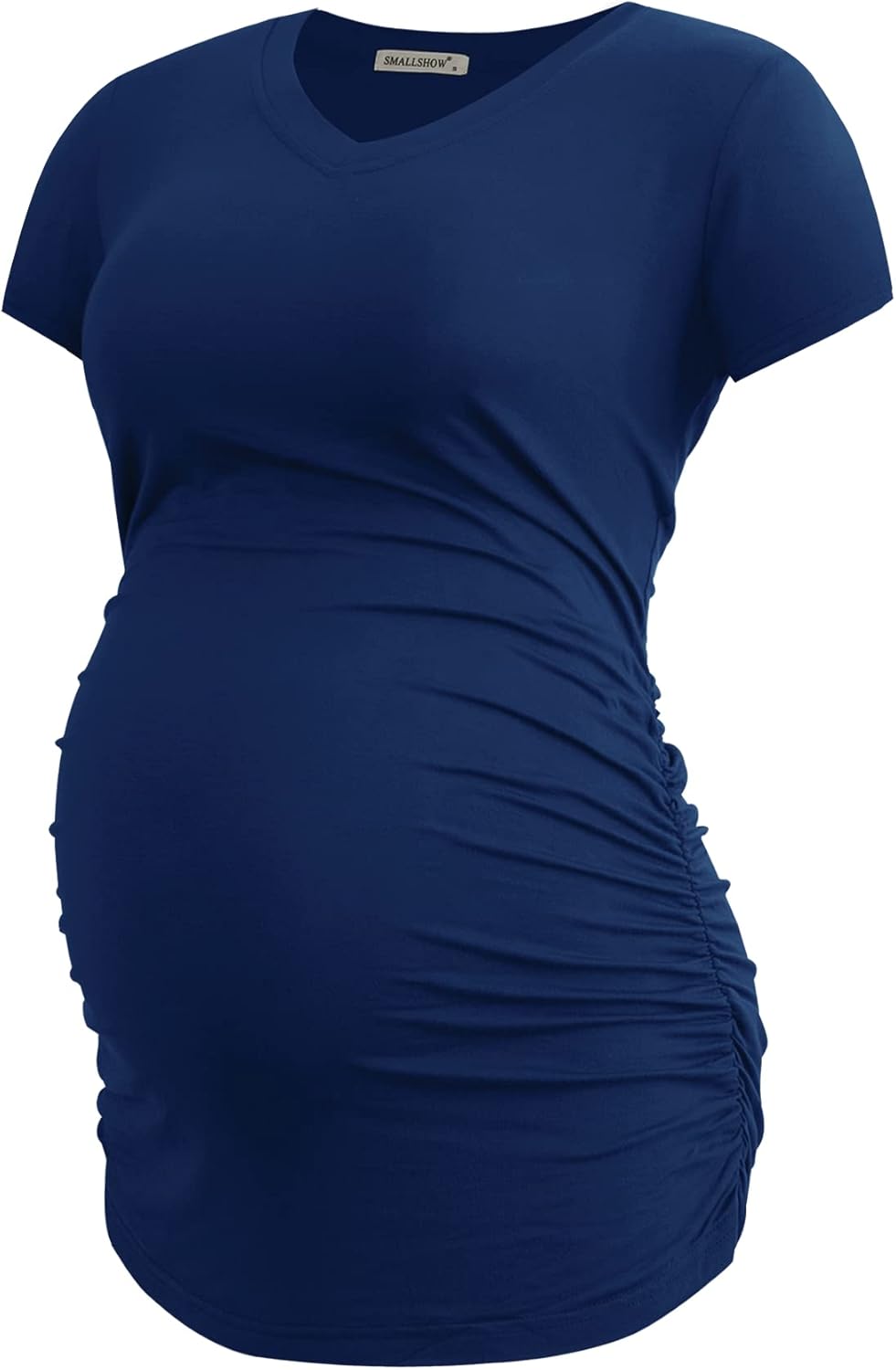 Smallshow Women's V Neck Maternity Clothes Tops Side Ruched Pregnancy T Shirt - Image 2