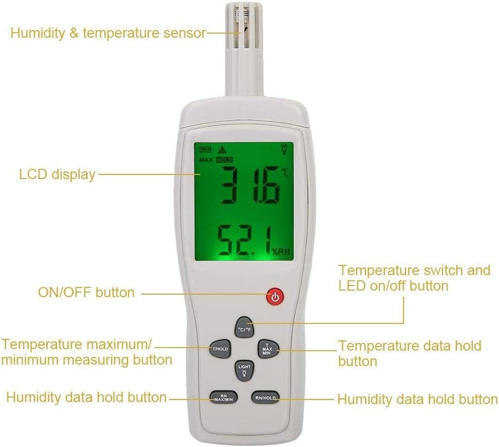 Industrial Grade Temperature and Humidity Meter High Precision Greenhouse Agricultural Handheld Air Temperature and Humidity Portable Detector