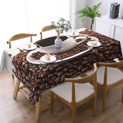 Nappe rectangulaire 137 x 183 cm lavable imprimé tasse et grains de café pour table rustique - 3