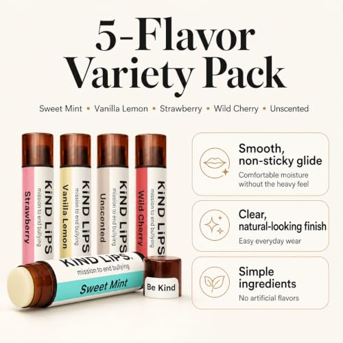 Image of Kind Lips Organic Lip Balm Variety Pack (5 Flavors) - Natural Lip Balm | Non Toxic, Petroleum Free, Simple & Clean Ingredients, Effective Lip Care