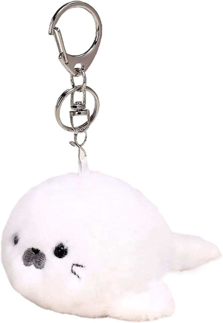 Plush Seal Keychain – Adorable 3.35” Seal Keyring Bag Charms, Ocean Theme Keychain with Beep Beep Sound, for Women, Backpack Pendant, Gift for Birthday Party Christmas Valentine
