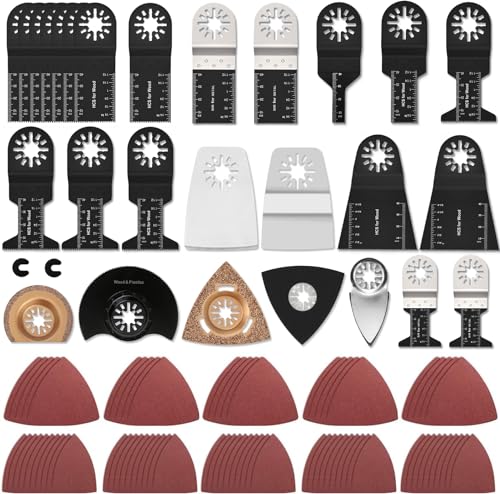 GUHAOOL Hojas de Sierra Oscilante, 110 Pcs Accesorios para Herramientas Oscilantes Multifunción, Universal Madera Plástico Metal Multi-Herramienta Accesorios Kit para Lijar, Molienda, Cortar y Pulir
