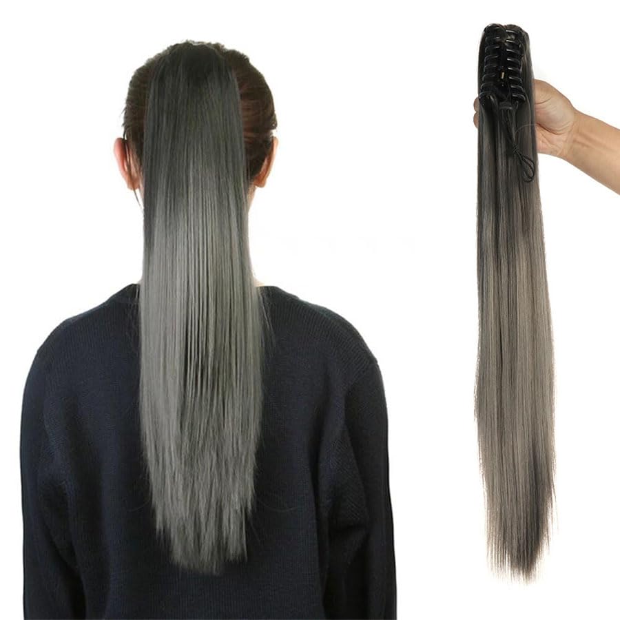 Claw Long Straight Ponytail Extension Synthetic Ponytail Hairpiece Clip in Hair Extensions Natural Looking Pony Tails For Women 22 In Dark Grey