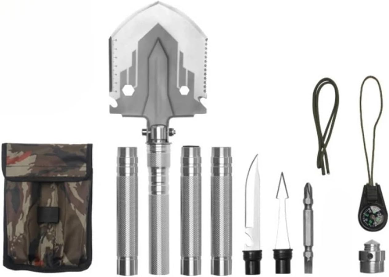 Outdoor Multi-Functional Shovel Manganese Steel Folding Camping Shovel Portable Detachable Adjustable Thicken Outdoor Tools(5 Sections)