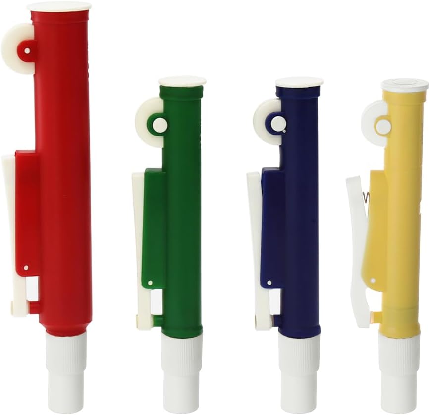 ULAB Scientific Pipette Pumps, Set of 4 Pumps: 2ml Blue, 5ml Yellow, 10ml Green, 25ml Red, Fit Plastic or Glass Pipettes, ULH1001