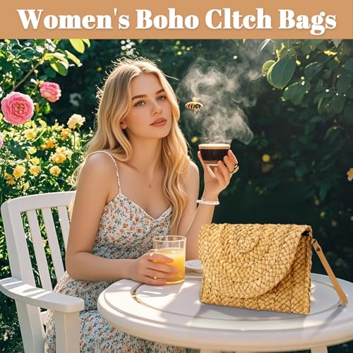 Image of Summer Straw Shoulder Bag Straw Small Clutch Crossbody Bags for Women Boho Purse Handmade Envelope | Summer