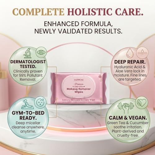 Anti-Aging Makeup Remover Wipes - 50 Count Micellar Water Face Wipes with Peptides, Vitamin C & CoQ10 - Removes Waterproof Mascara - Hydrating Hyaluronic Acid & Aloe - Fragrance-Free - Image 6