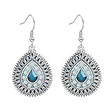 Handmade Boho Teardrop Earrings for WomenUnique Tribal Ethnic Colorful Vintage Antique Enamel Waterdrop Dangle Drop Statement Earrings All-match Sculpted Water Drop Jewelry Gifts (Navy)