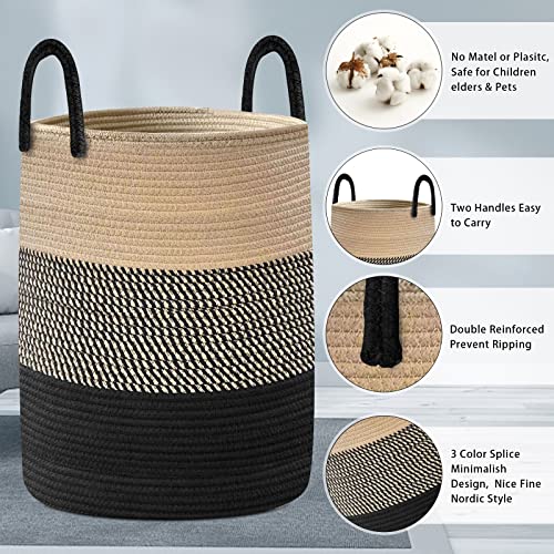 Astarama Laundry Baskets, Laundry Hamper, Large Woven Cotton Rope Storage Basket With Handles, Dirty Clothes Hamper Decorative Basket Organizer For Living Room, Nursery, Bedroom #TOP2