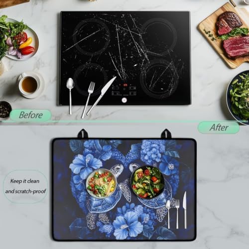 Image of Stove Top Cover for Electric Stove Heat Resistant Cooktop Cover with Non-Slip Rubber Backing Multipurpose Stove Top Protector, 29 x 21 Inch, Sea Turtle Hibiscus Flower Heart