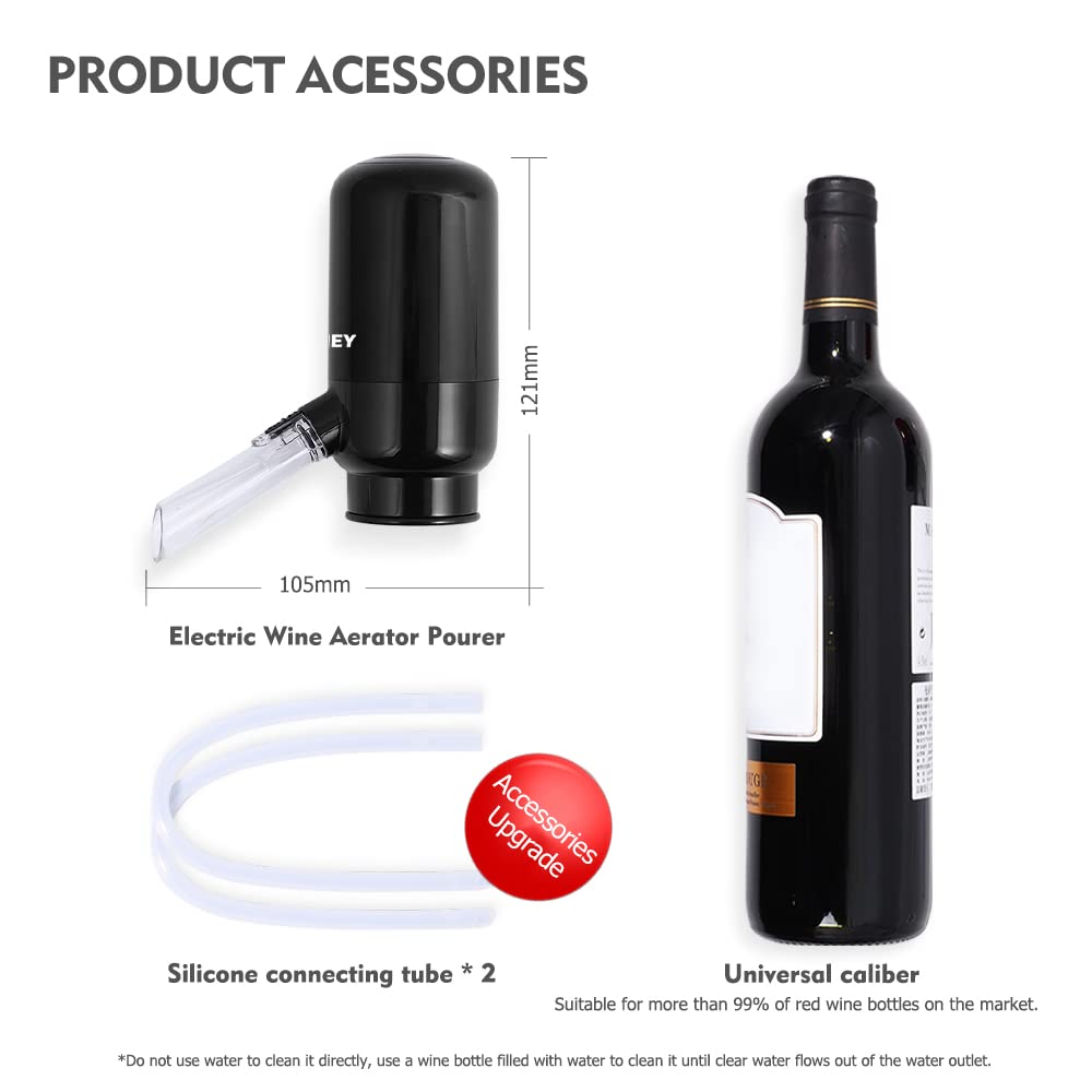 Aeratore per Vino con Decanter Elettrico, Versatore Elettrico Vino, Dispenser Vino Automatico con Due Tubi di Collegamento in Silicone, Nero