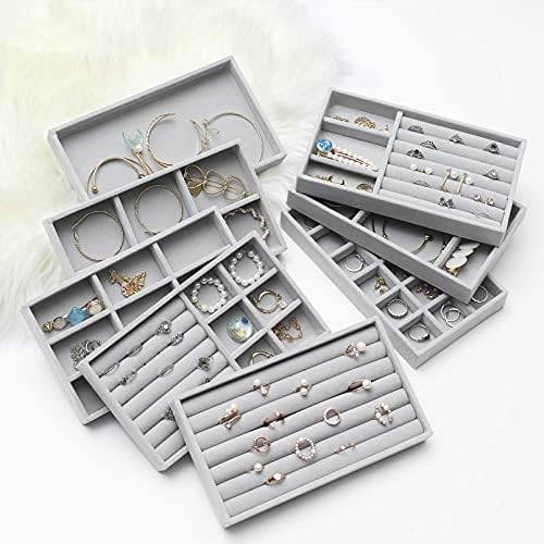 Nwvuop 8 Pack Jewelry Tray Organizer Set Stackable Jewelry Organizer for Bracelet Necklace Earring Ring Jewelry Display Tray for Drawer Grey