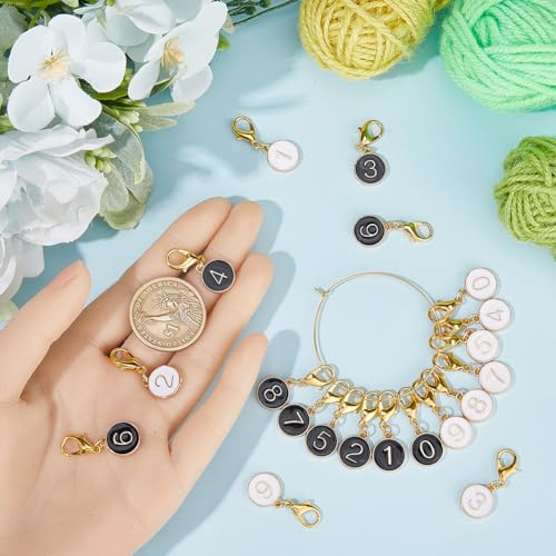 SUNNYCLUE 20PCS 10 STYLES Enamel Number Stitch Markers Lobster Clasp Charms Alloy Alphabet 0~9 Crochet Knit Locking Removable Clip On Charms Bulk for Crocheting Knitting jewellery Making Supplies - Image 3