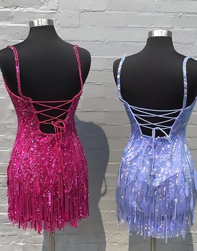 Image of Spaghetti Straps Short Homecoming Dress Beaded Sequin Bodycon Corset Mini Cocktail Party Gowns
