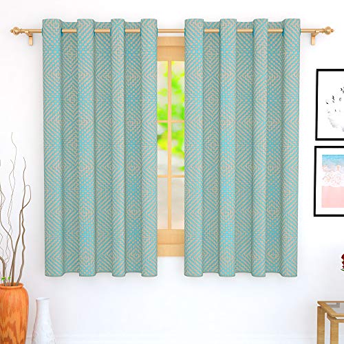 Image of Story@Home Bloom Collection Jacquard Lavish and Modern Rich Floral Print 2 Piece Eyelet Ring top Window Curtain for Bedroom and Hall - 5 Feet, Ocean Blue