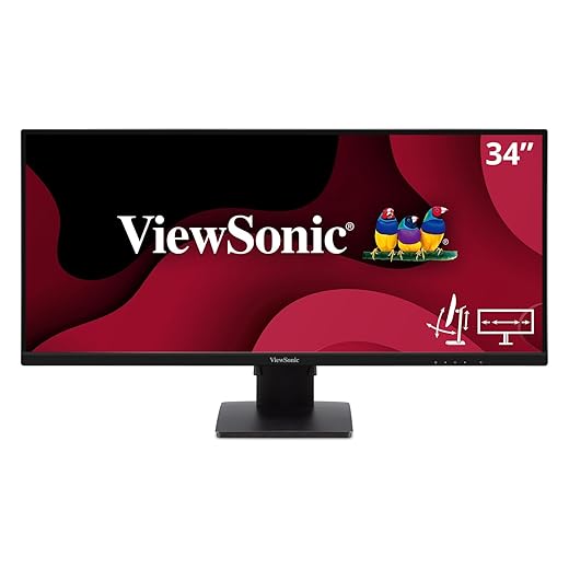 ViewSonic VA3456-MHDJ 34 Inch 21:9 UltraWide WQHD 1440p Monitor Frameless IPS with Ergonomics Design HDMI and DisplayPort Inputs for Home and Office (Renewed)