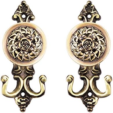 AHUA Vintage Hollowed Curtain Tieback Hook Wall Mounted Holder Multi Use Wall Holdback Cloths Hat Towel Hanger European Luxury Style,1 Pair (Bronze)