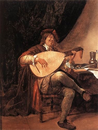Tableau Jan Steen autoportrait en luthiste impression sur toile pour salon 60x90cm
