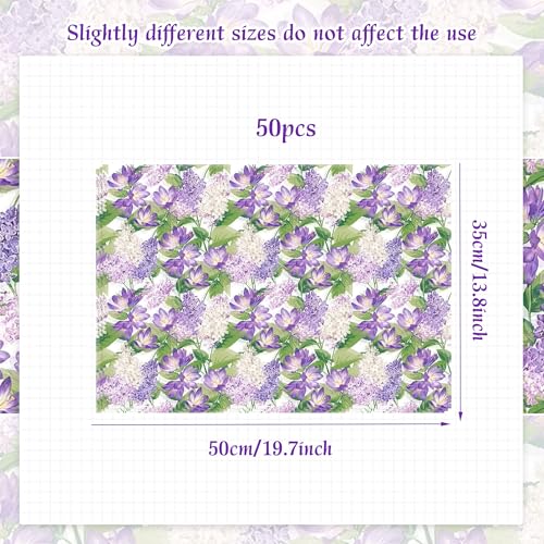 50 Blatt Lila Seidenpapier Geschenkpapier 50x35cm Salbei Blumenstrauß Verpackung gemustert für Babyparty Hochzeit Brautparty Partydekoration