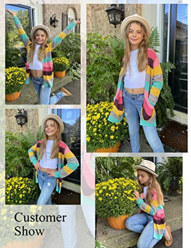 Girls Striped Cardigan Open Front Sweater Lightweight Color Block Knitwear Coat,9-10Y #TOP2