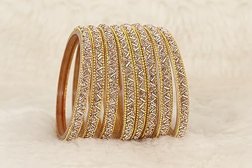 Image of NMII Glass Bangles Set For Girls and Women Studded Zircon Gemstone and Beads I women bangles I (Pack of 8)