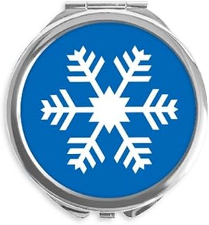 Winter Sport Blue Snowflake Outline Hand Compact Mirror Round Portable Pocket Glass